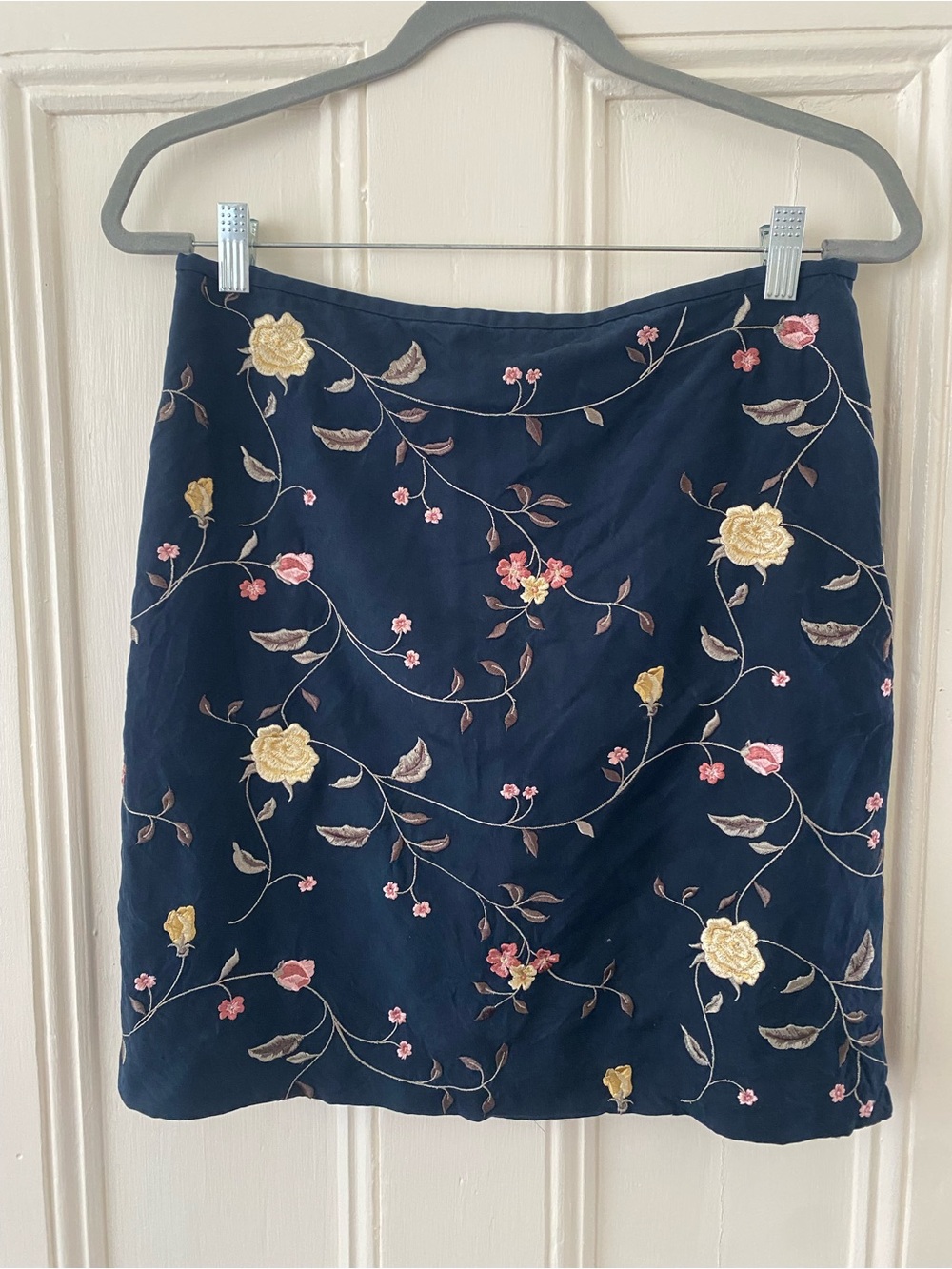 Petite Sophisticate Mini Skirt with Yellow and Pink Floral Embroidery